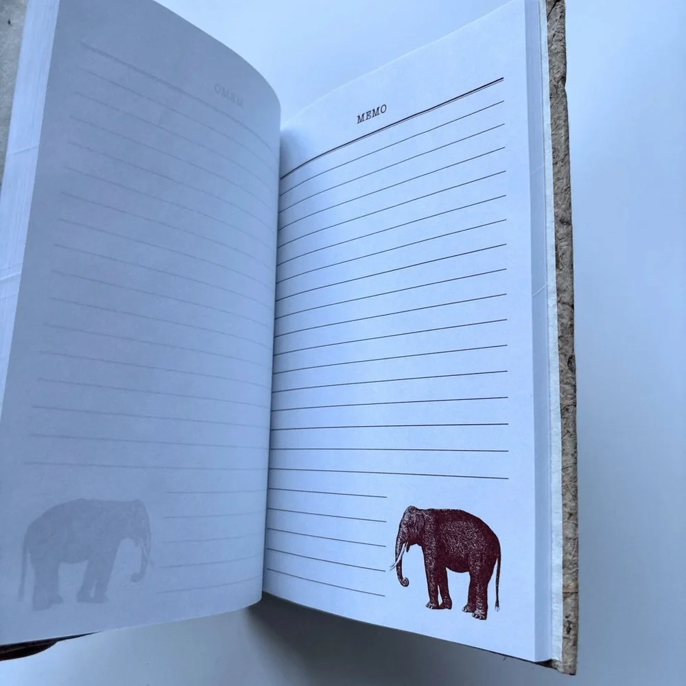 New Carved Wood Elephant Notebook- banana leaf handmade - boho safari